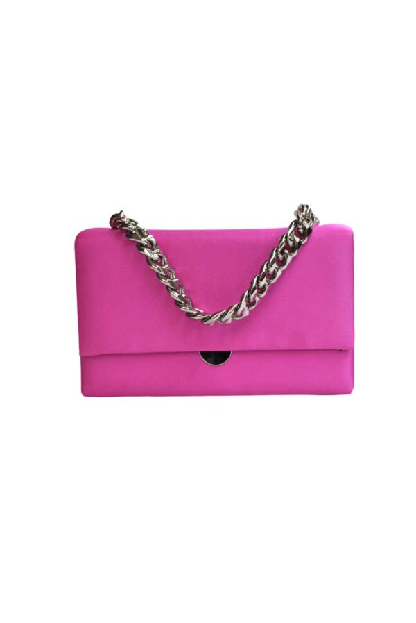Clutch fucsia raso cadena - Imagen 2