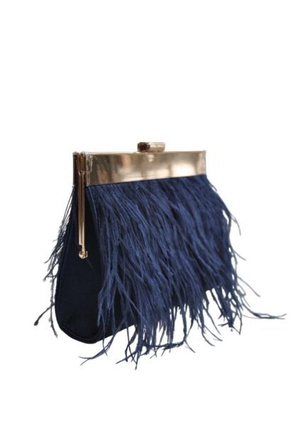 Bolso clutch azul marino plumas - Imagen 2