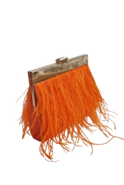 Bolso clutch naranja plumas - Imagen 2