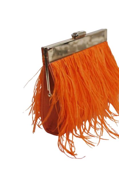 Bolso clutch naranja plumas - Imagen 3