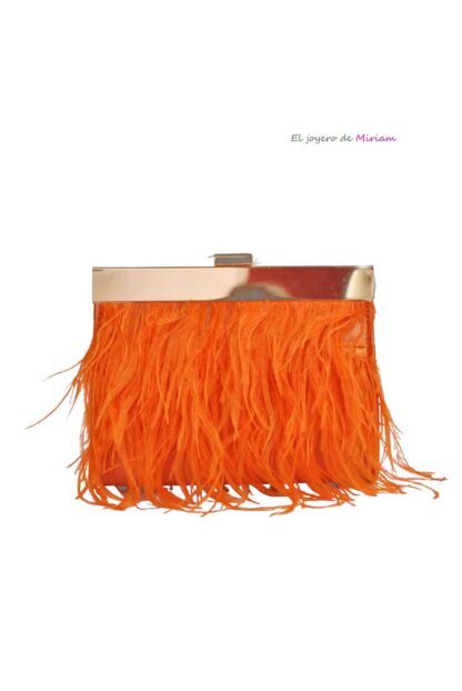 Bolso clutch naranja plumas