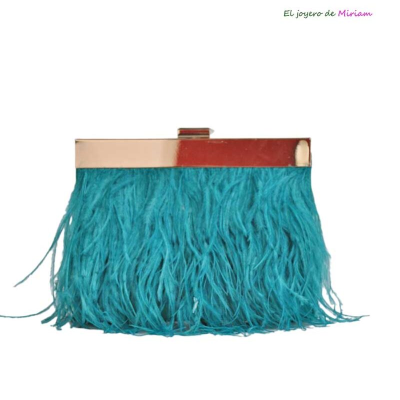 Bolso clutch turquesa plumas