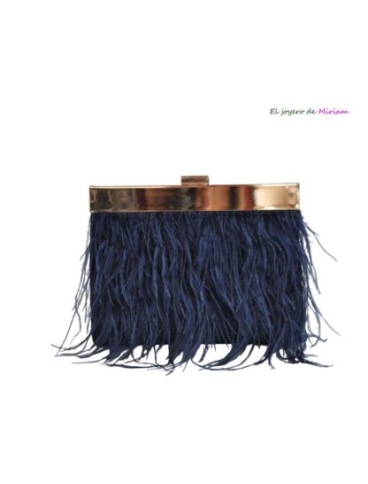 Bolso clutch azul marino plumas