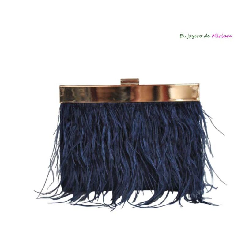 Bolso clutch azul marino plumas