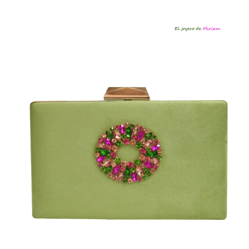 Clutch verde broche cristal