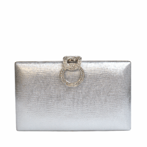 Clutch plateado cierre brillo