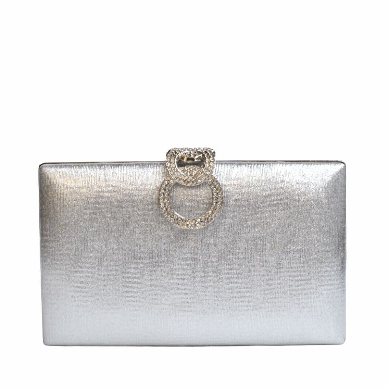 Clutch plateado cierre brillo