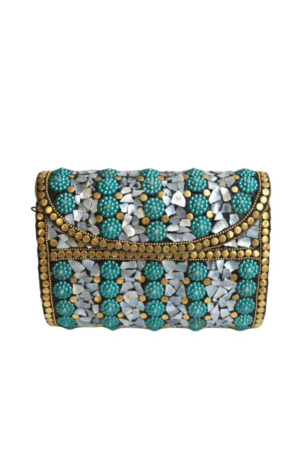 Clutch nácar con perlas turrquesa - Imagen 2