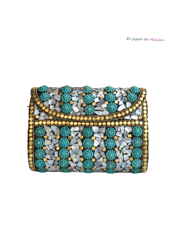 Clutch nácar con perlas turrquesa