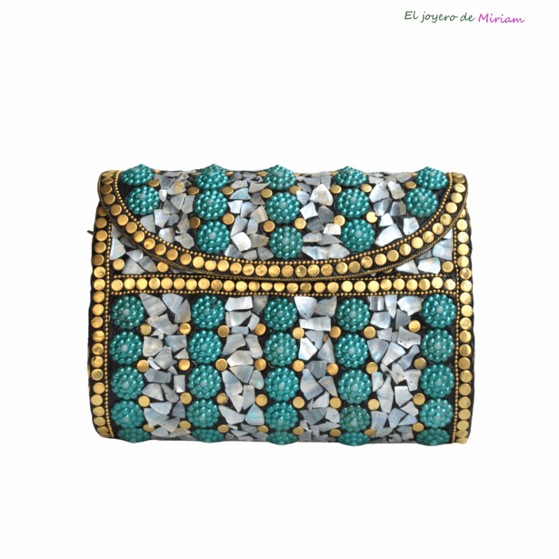 Clutch nácar con perlas turrquesa