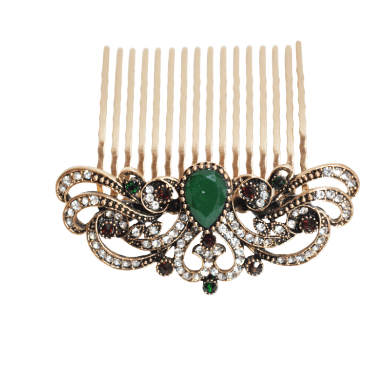 Peineta granate y verde cristales