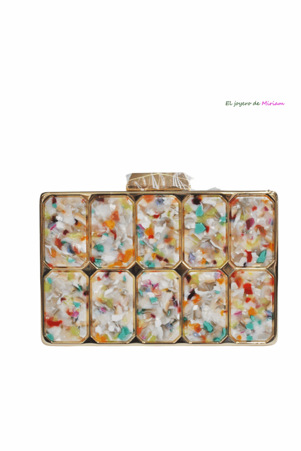 Clutch nácar multi con dorado