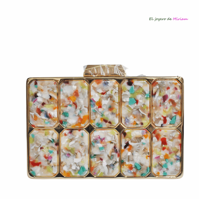 Clutch nácar multi con dorado