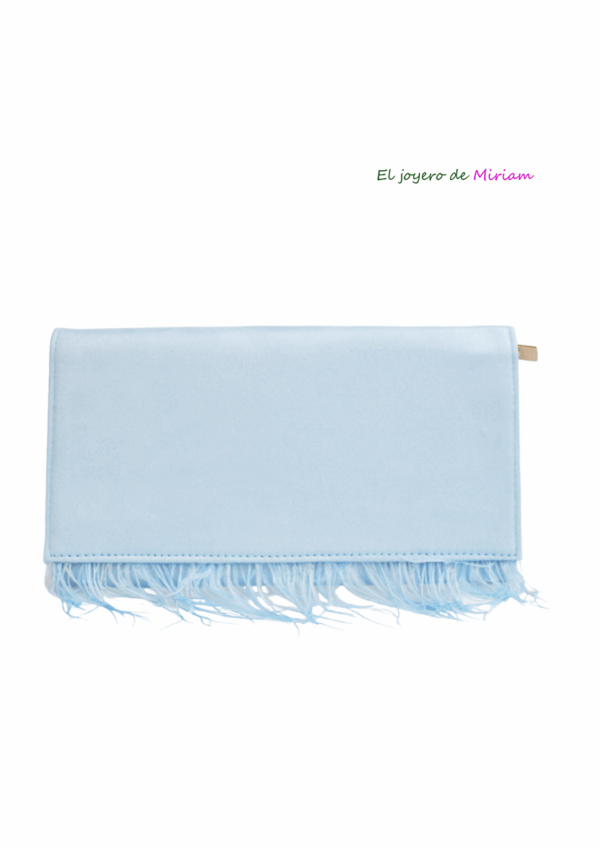 Cartera plumas azul celeste