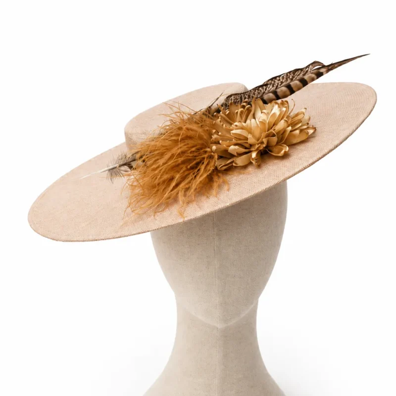 Tocado canotier beige