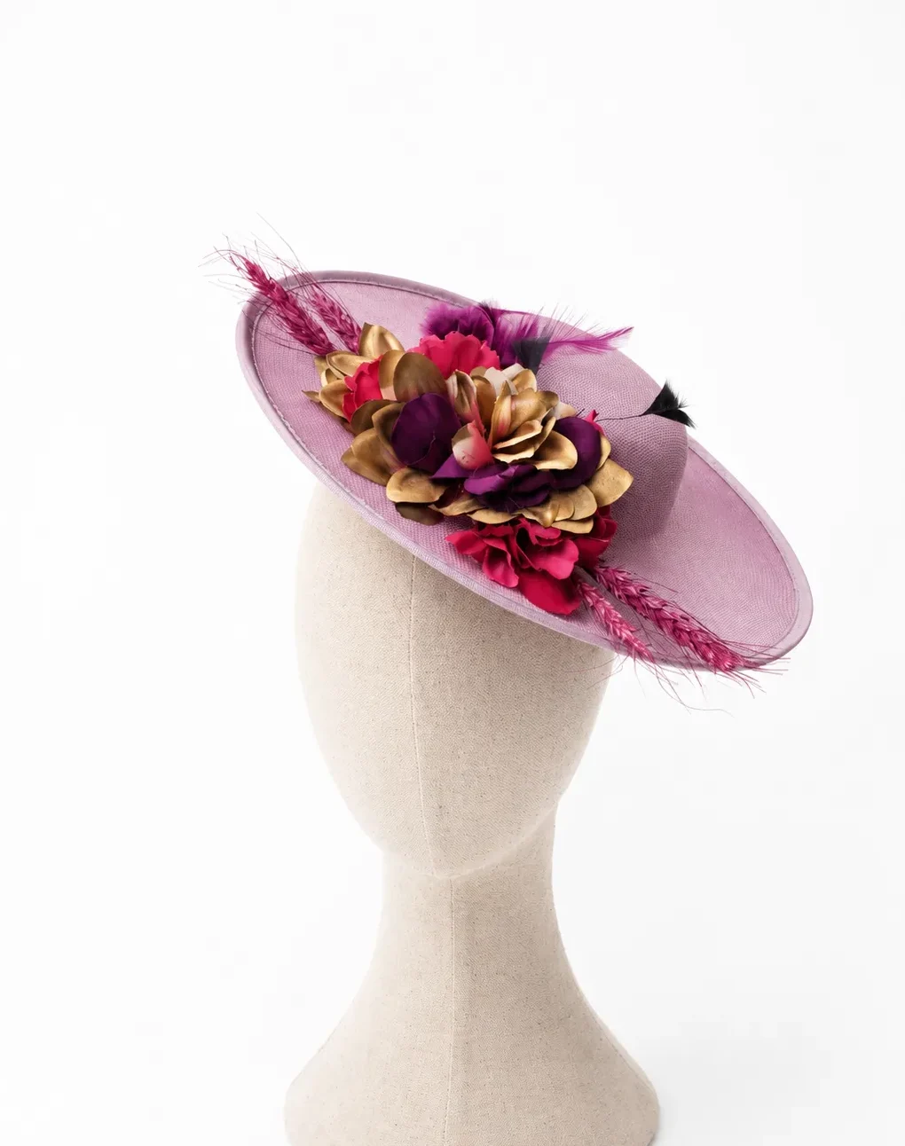 Tocado canotier malva