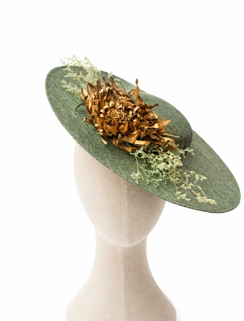 Tocado verde oliva y dorado