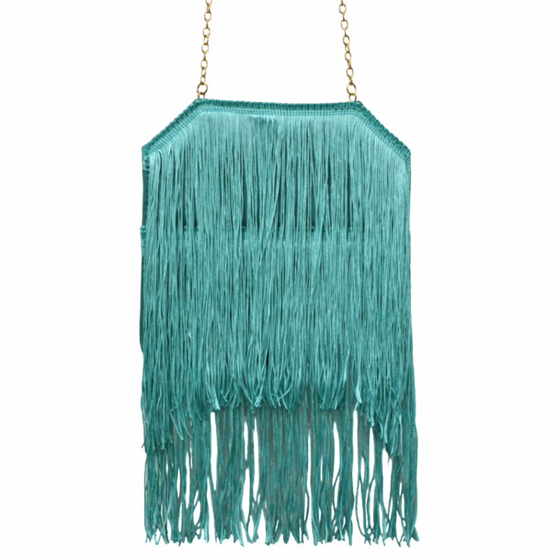 Bolso clutch flecos turquesa