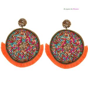 Pendientes multicolor flecos naranjas