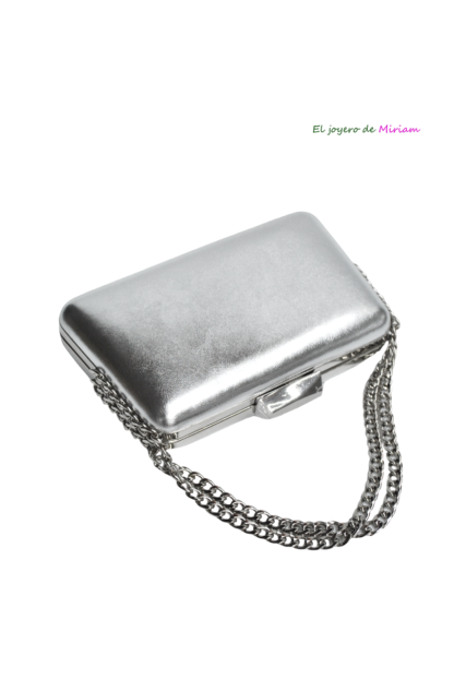 Bolso clutch plateado asa cadena