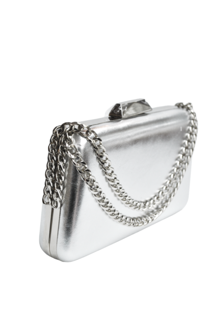 Bolso clutch plateado asa cadena - Imagen 2