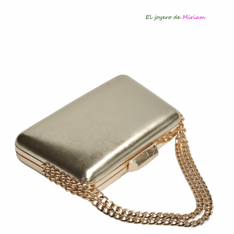 Bolso clutch dorado asa cadena