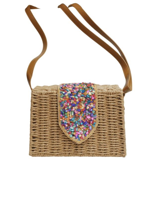 Bolso rafia solapa piedras
