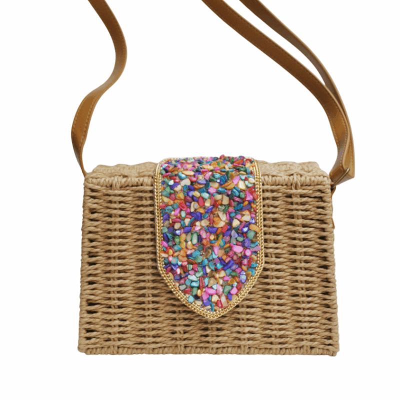 Bolso rafia solapa piedras