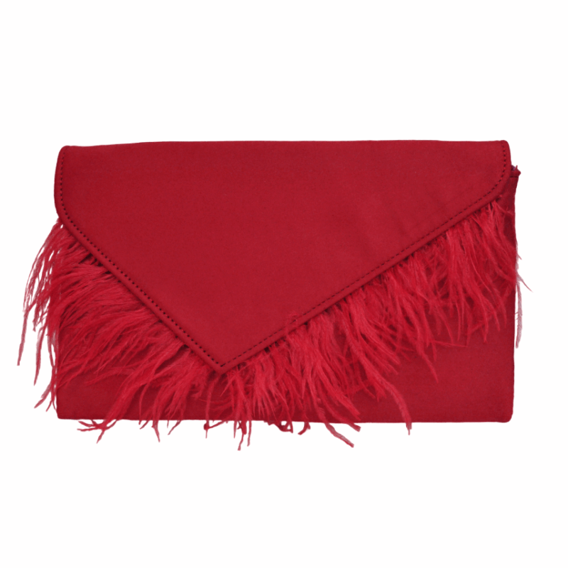 Cartera de fiesta roja plumas
