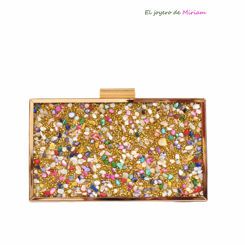 Bolso clutch multicolor piedras