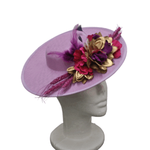 Tocado canotier malva