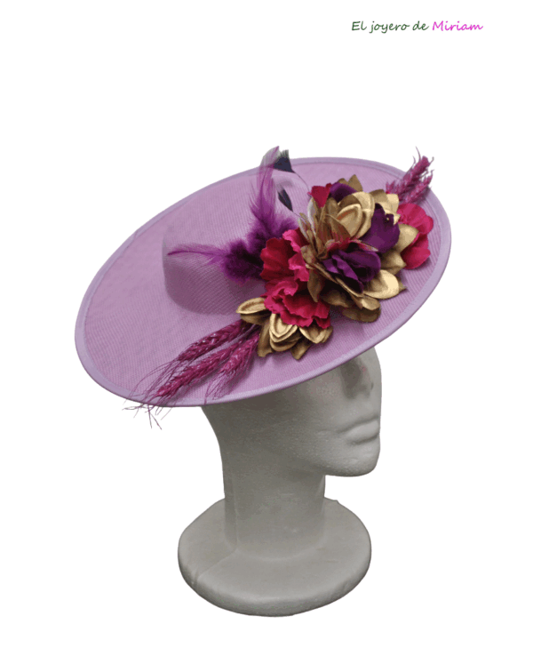 Tocado canotier malva