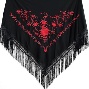 Mantoncillo negro y rojo bordado