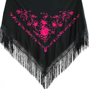Mantoncillo negro y fucsia bordado