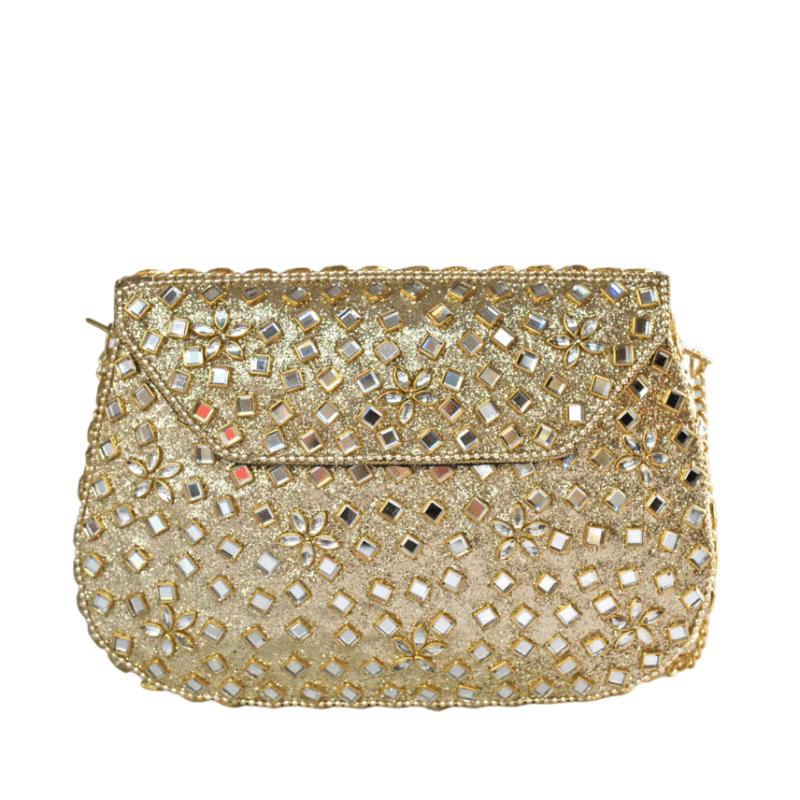 Clutch dorado cristales blancos