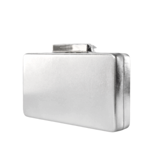Clutch plateado cajita polipiel