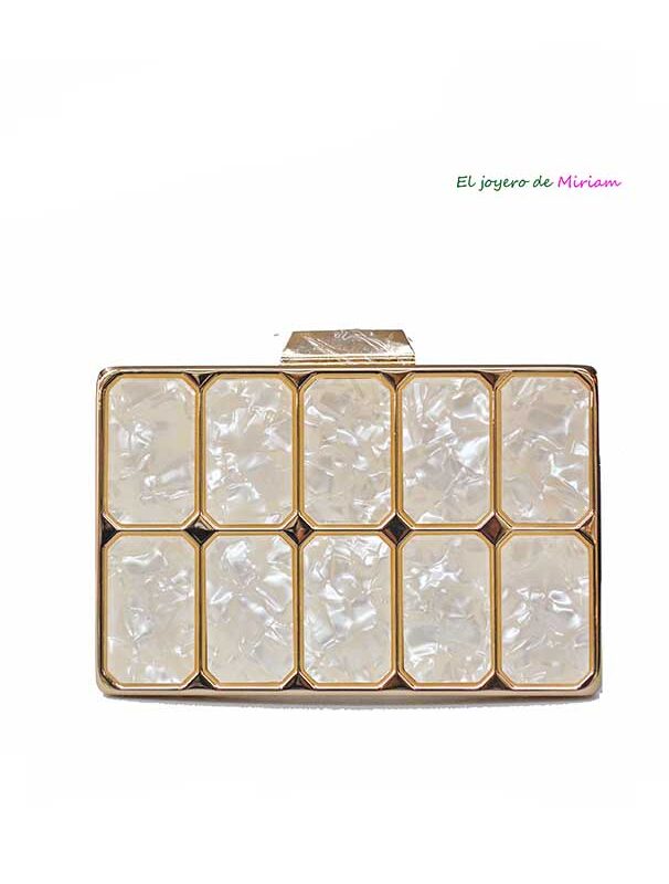 Clutch nácar blanca y oro