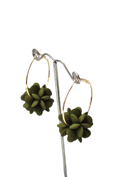 Aros cuentas verde kaki