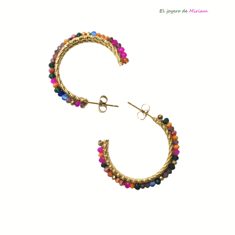 Aretes acero cuentas colores