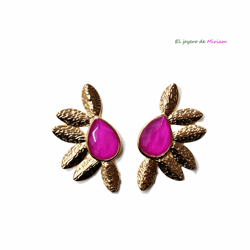 Pendientes fucsias y dorados