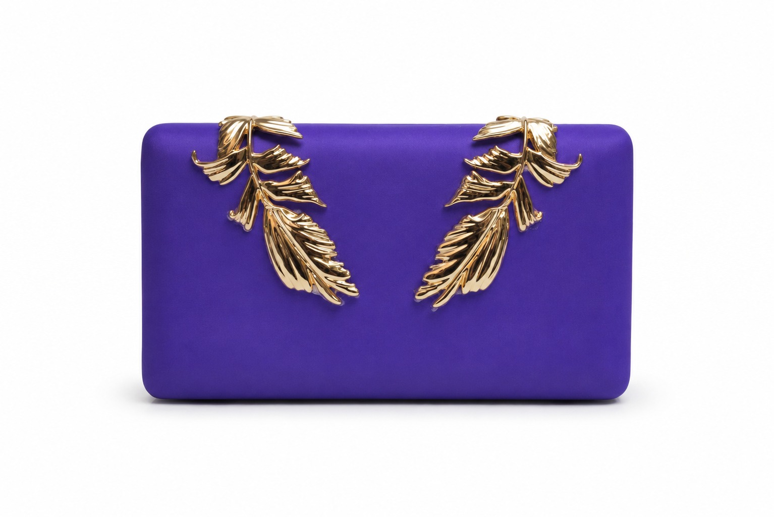 Clutch raso morado hojas oro