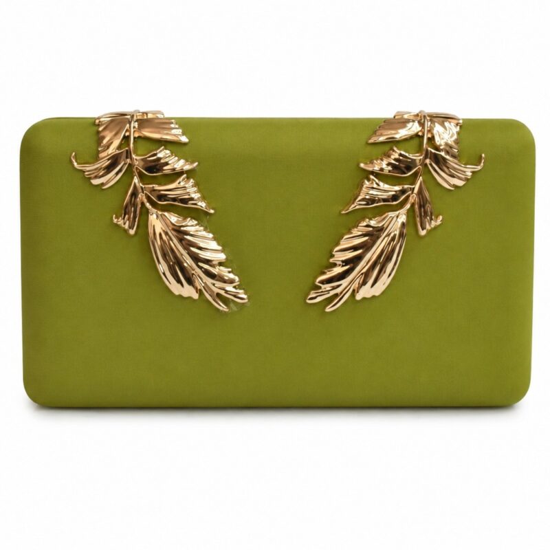 Clutch raso verde pistacho y oro