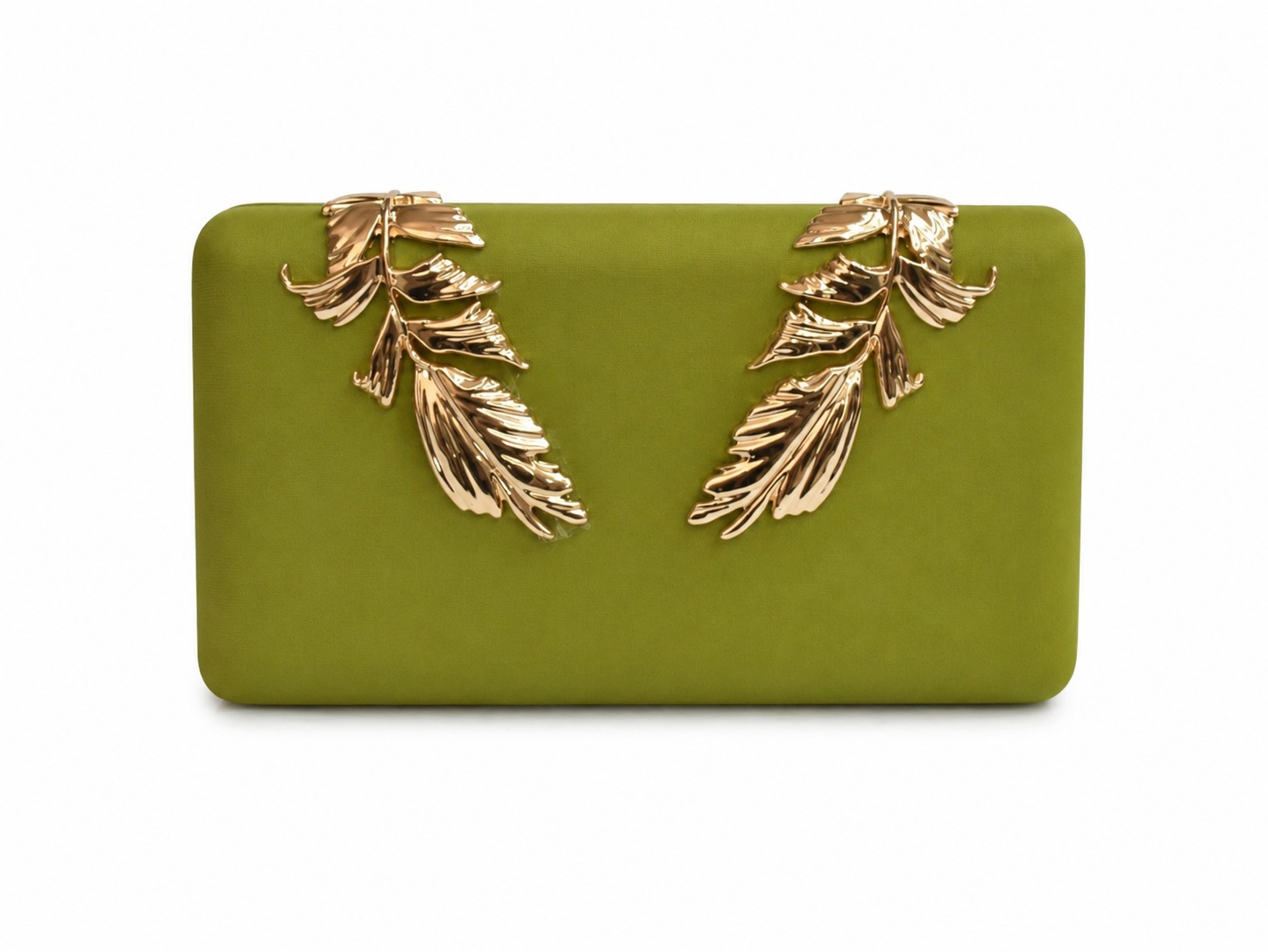 Clutch raso verde pistacho y oro