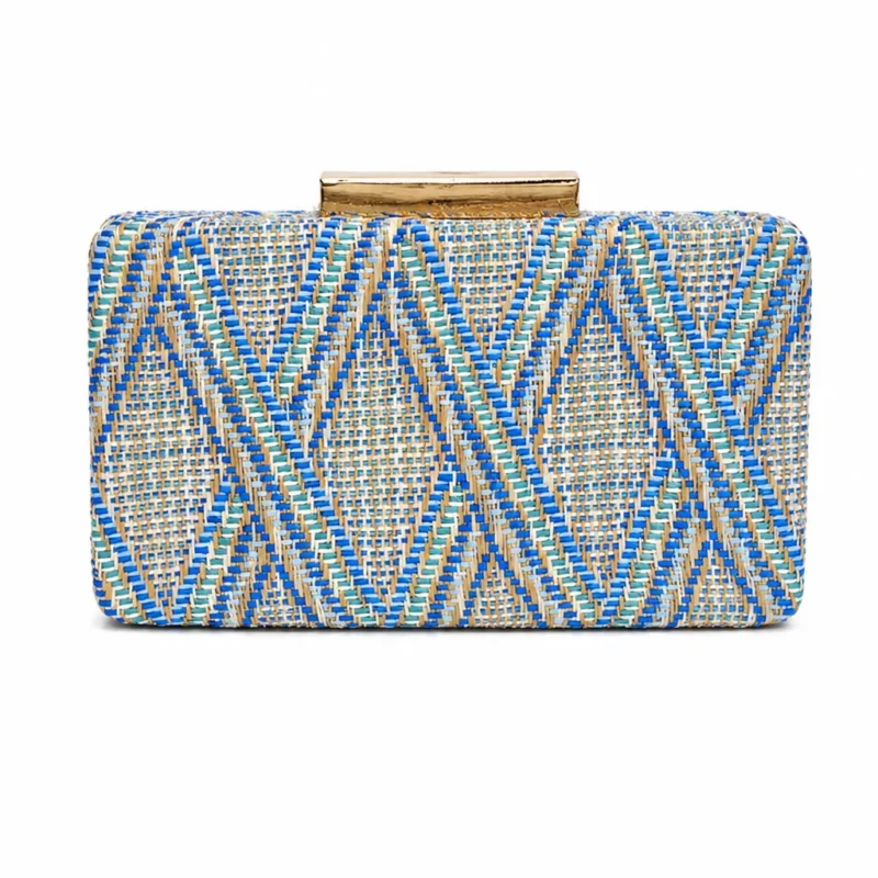 Clutch rafia azul combi