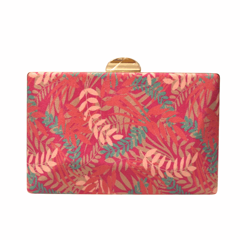 Clutch fucsia hojas colores
