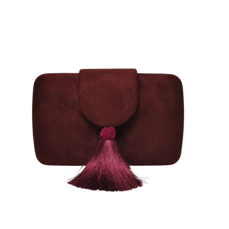 Bolso clutch granate flecos