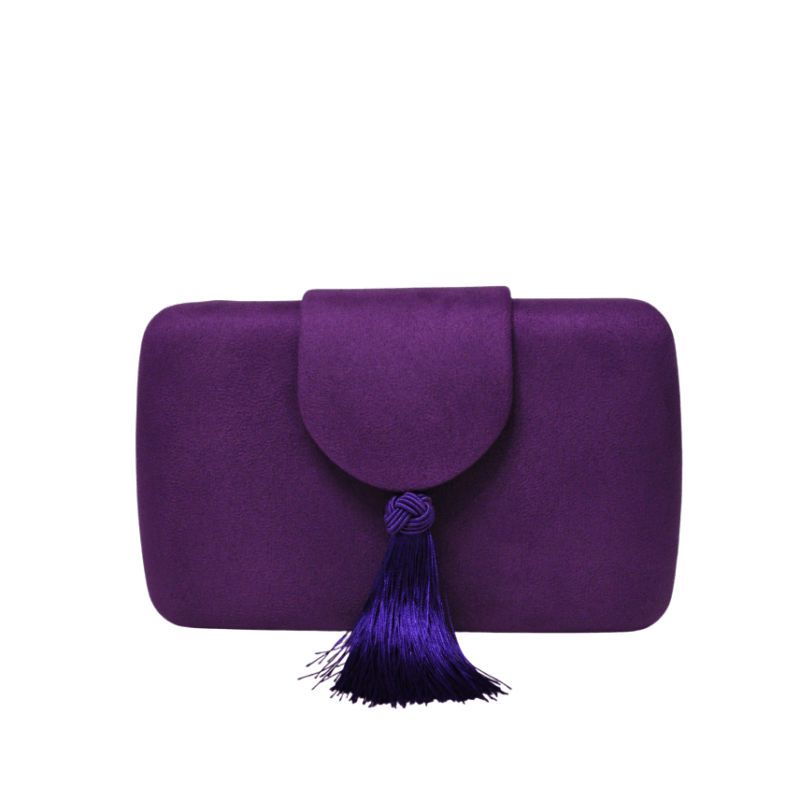 Bolso clutch morado flecos