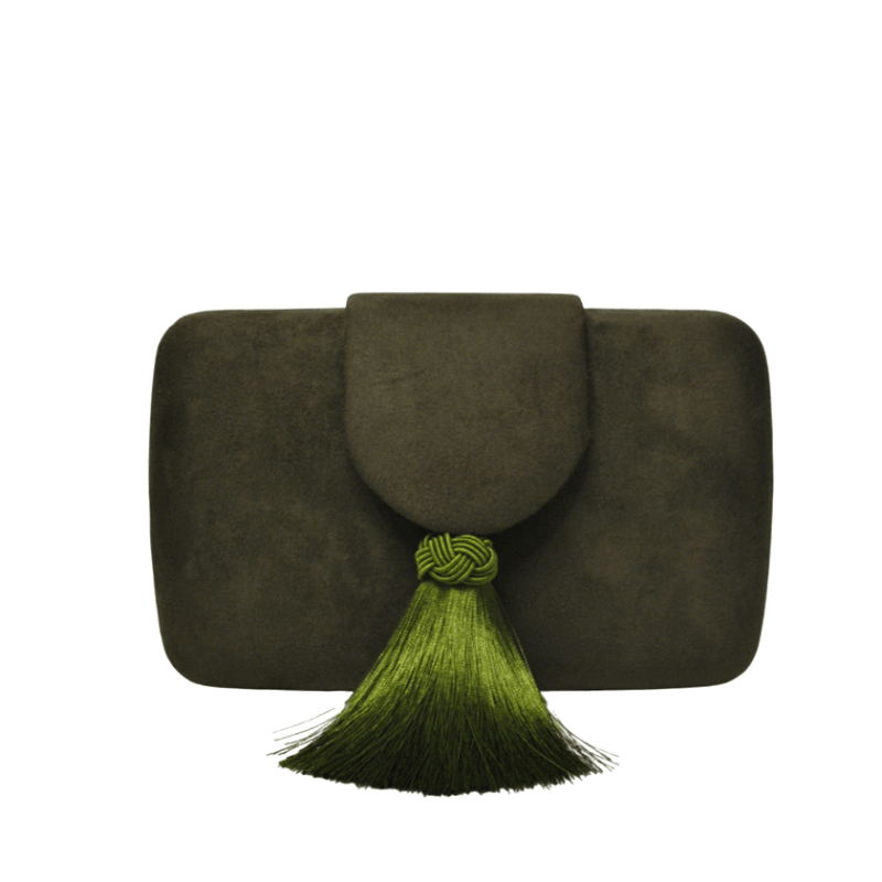 Bolso clutch verde kaki flecos