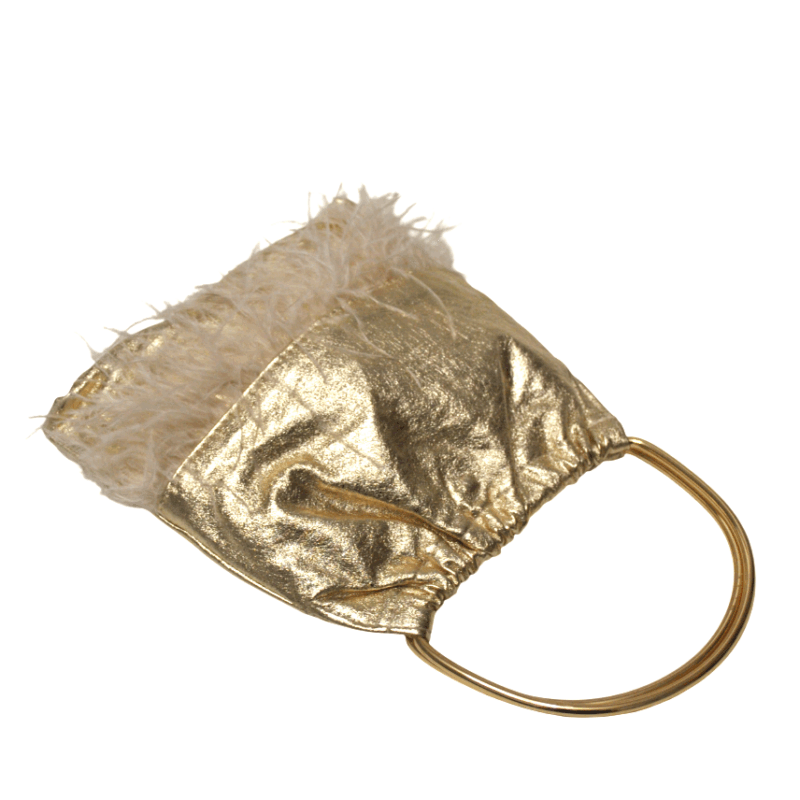 Bolso clutch dorado plumas