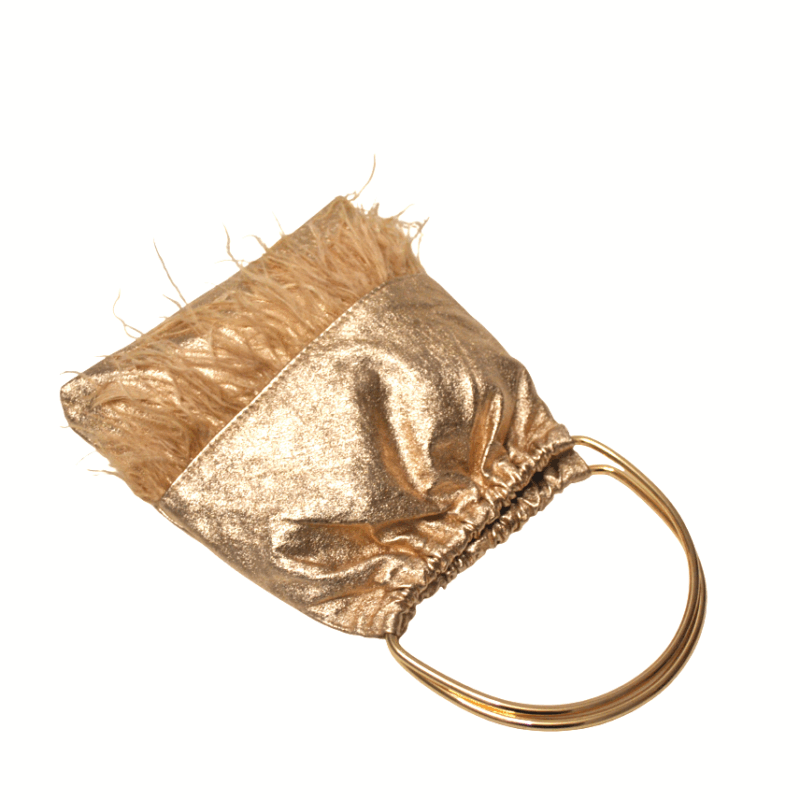 Clutch oro rosa plumas